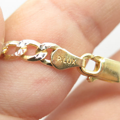 925 Sterling Silver Gold Plated Italy P.Lux Diamond-Cut Cuban Chain Necklace 22"