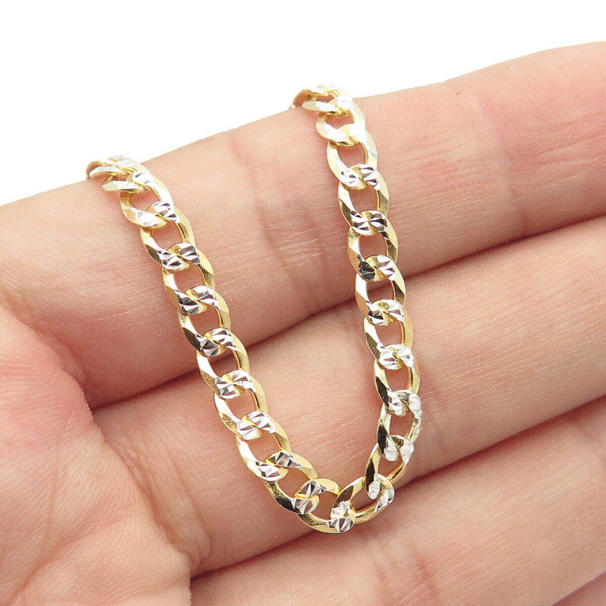 925 Sterling Silver Gold Plated Italy P.Lux Diamond-Cut Cuban Chain Necklace 20"