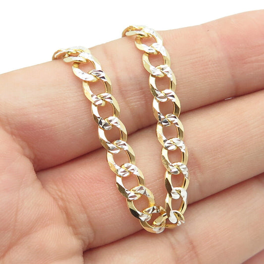 925 Sterling Silver Gold Plated Italy P.Lux Diamond-Cut Cuban Chain Necklace 22"