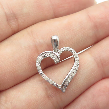 925 Sterling Silver Real White Diamond Open Heart Pendant