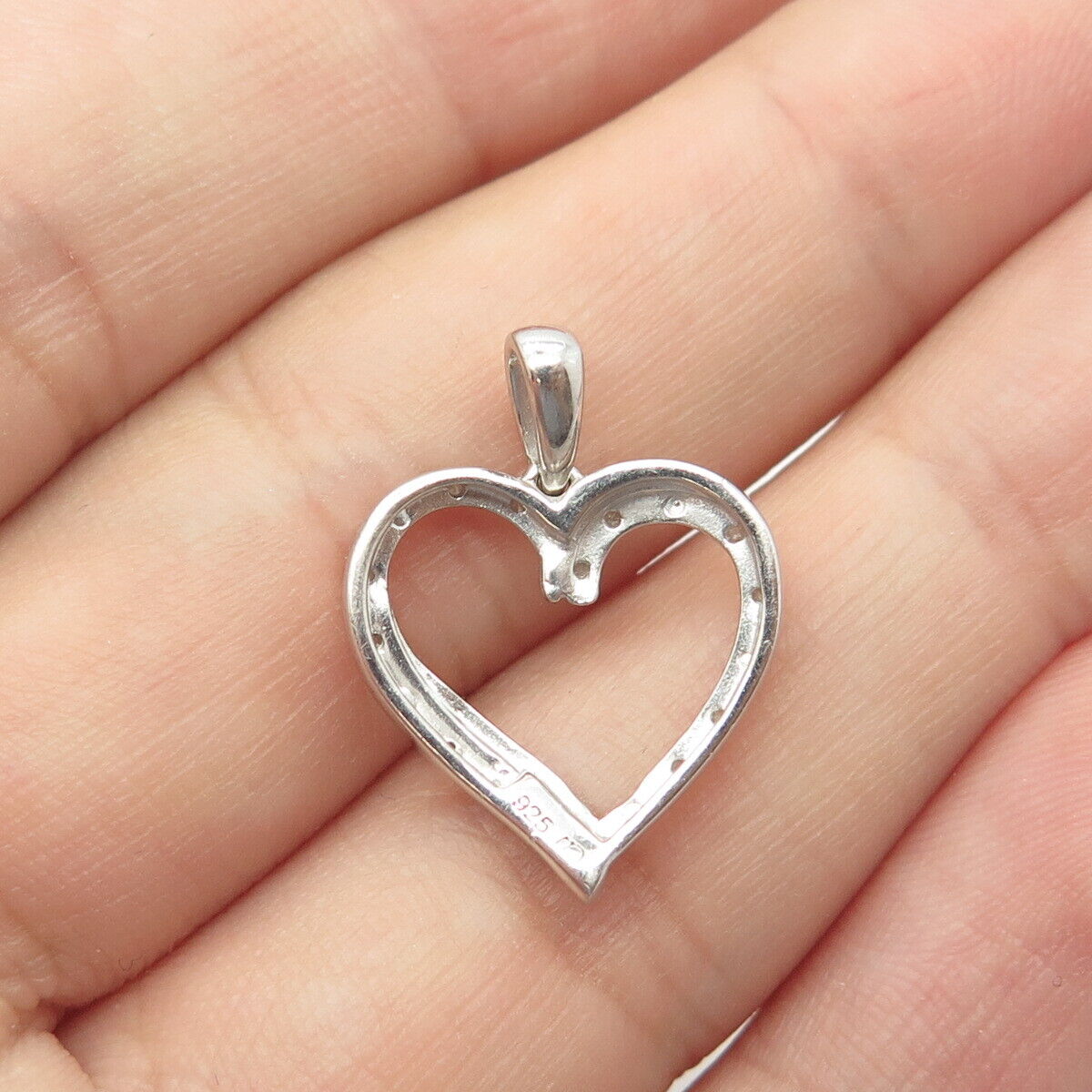 925 Sterling Silver Real White Diamond Open Heart Pendant