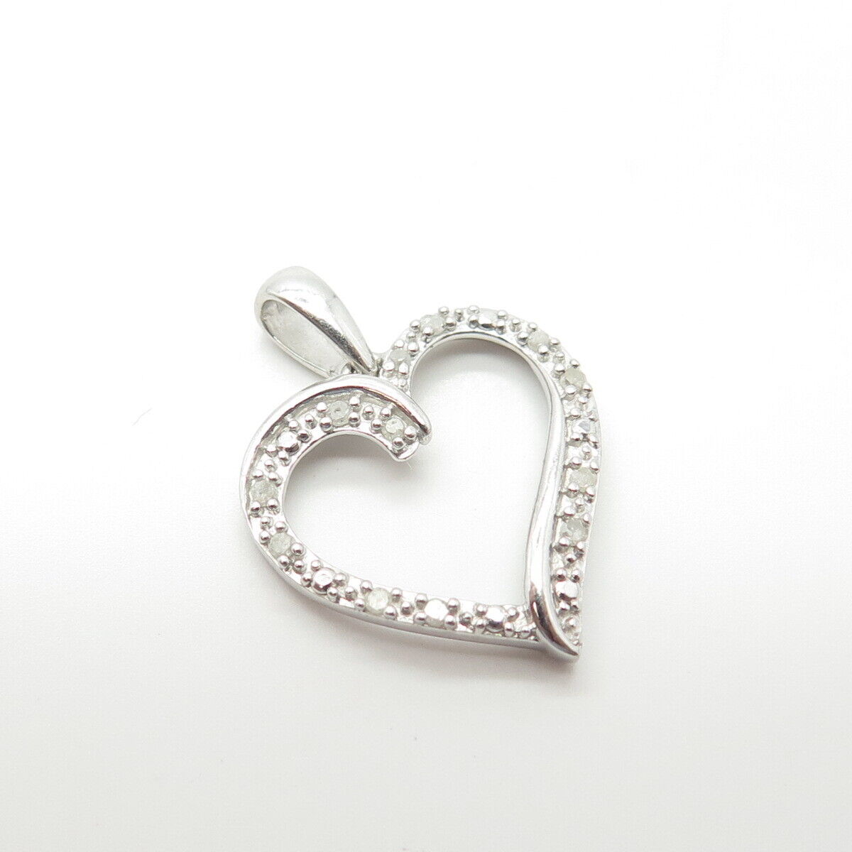 925 Sterling Silver Real White Diamond Open Heart Pendant