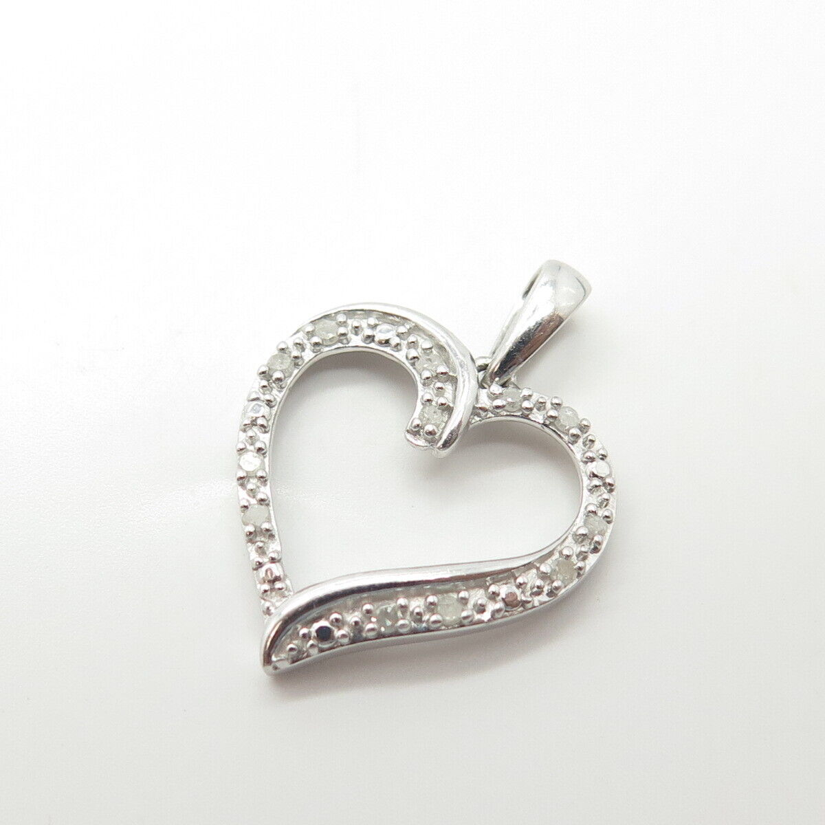 925 Sterling Silver Real White Diamond Open Heart Pendant