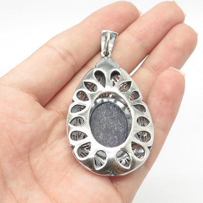 925 Sterling Silver Vintage Real Amethyst Gemstone Ethnic Pendant