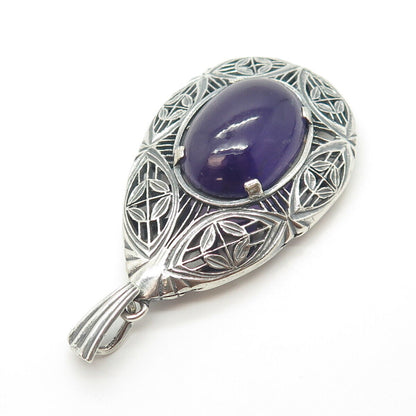 925 Sterling Silver Vintage Real Amethyst Gemstone Ethnic Pendant