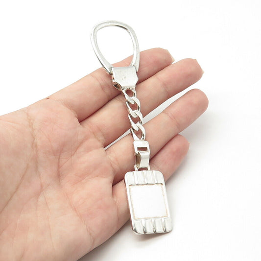 925 Sterling Silver Vintage Italy Rectangular Tag Fob Key Chain Ring