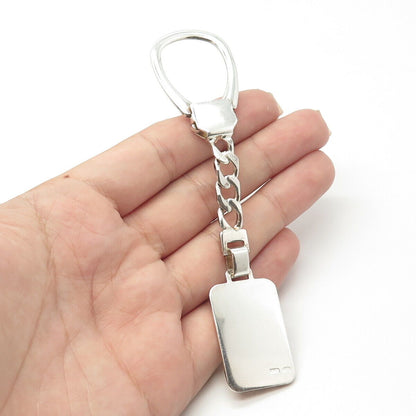 925 Sterling Silver Vintage Italy Rectangular Tag Fob Key Chain Ring