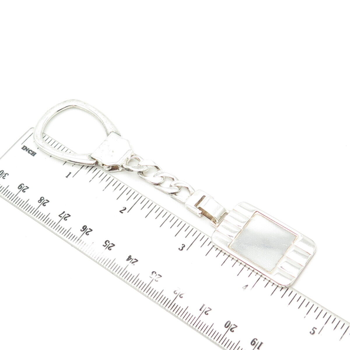 925 Sterling Silver Vintage Italy Rectangular Tag Fob Key Chain Ring