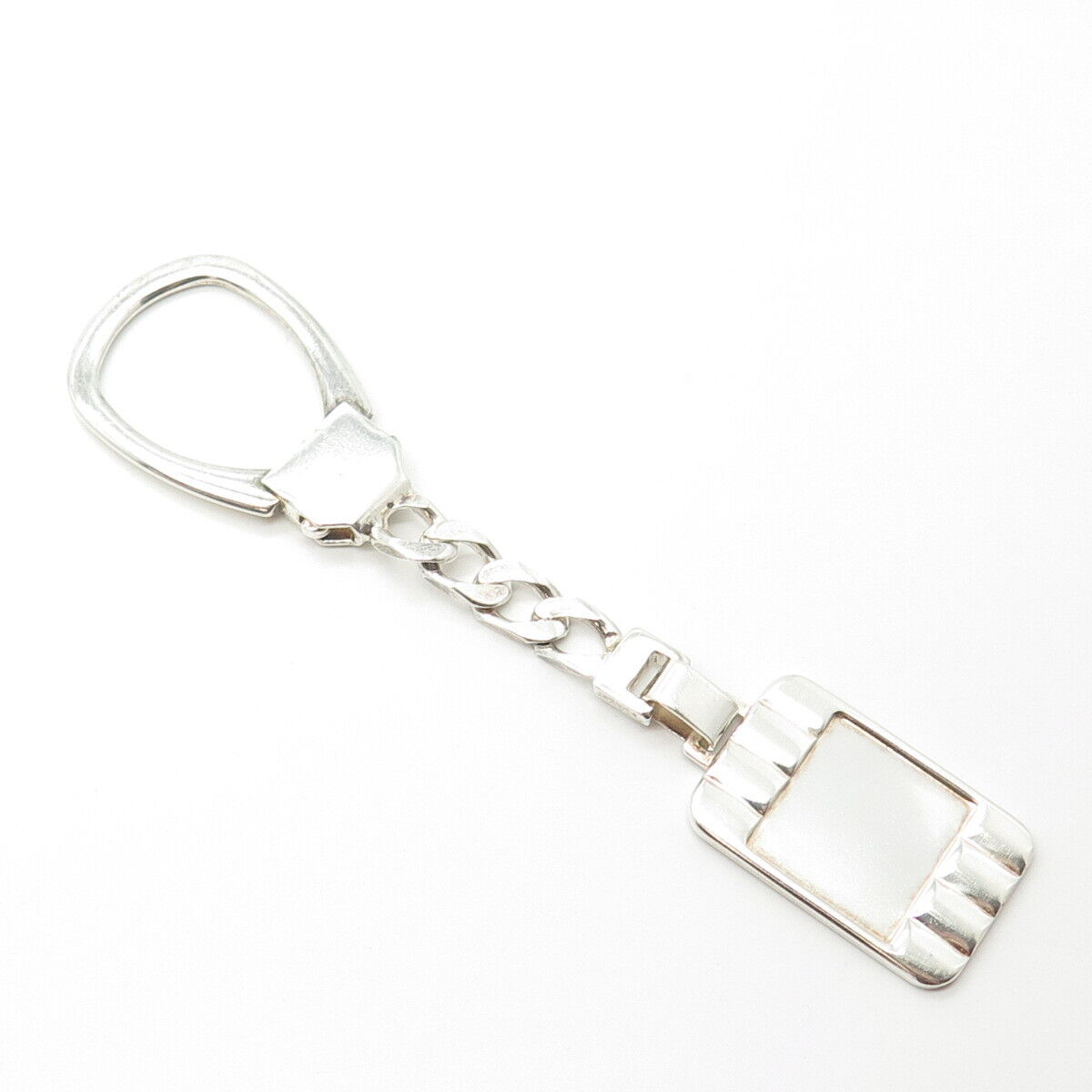 925 Sterling Silver Vintage Italy Rectangular Tag Fob Key Chain Ring