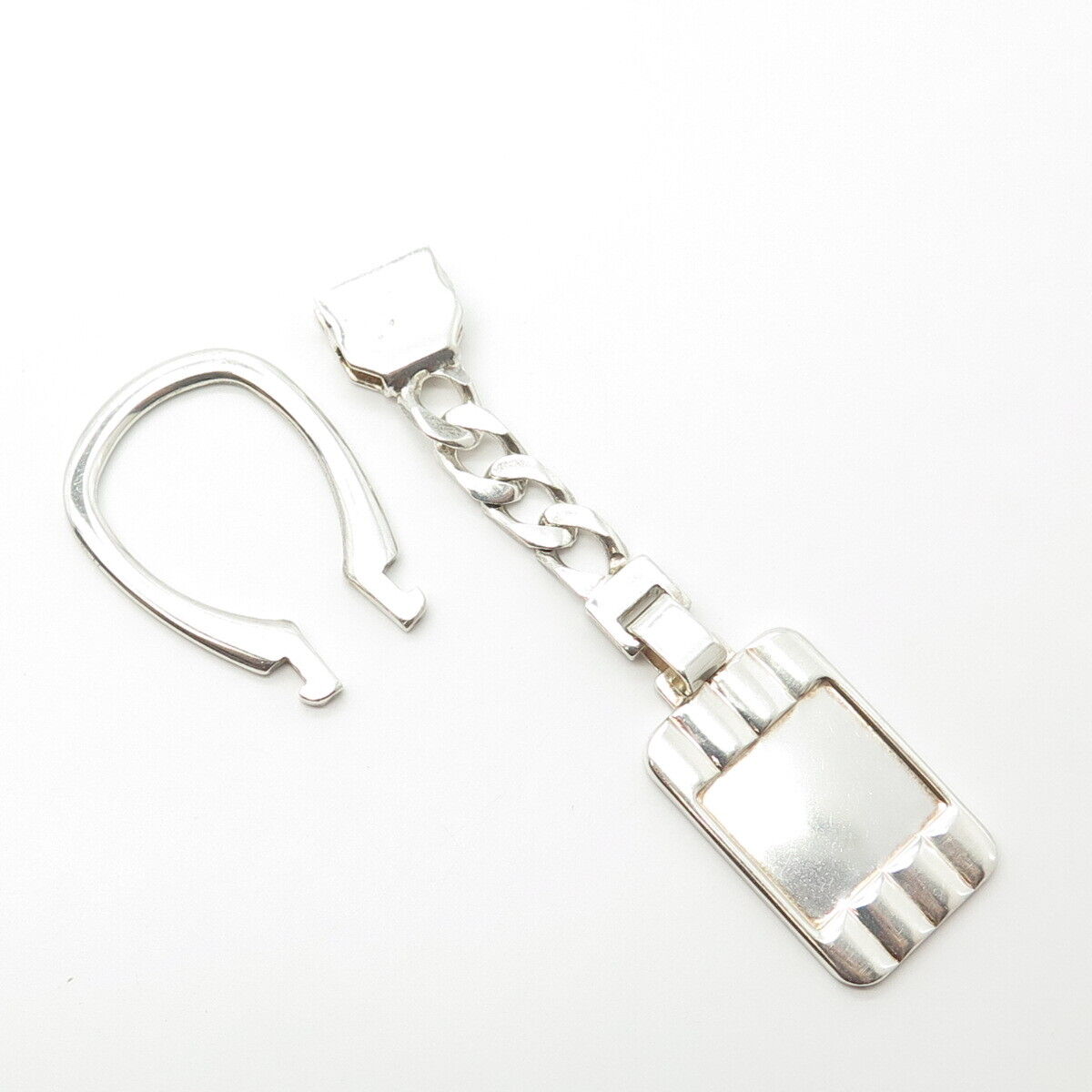 925 Sterling Silver Vintage Italy Rectangular Tag Fob Key Chain Ring