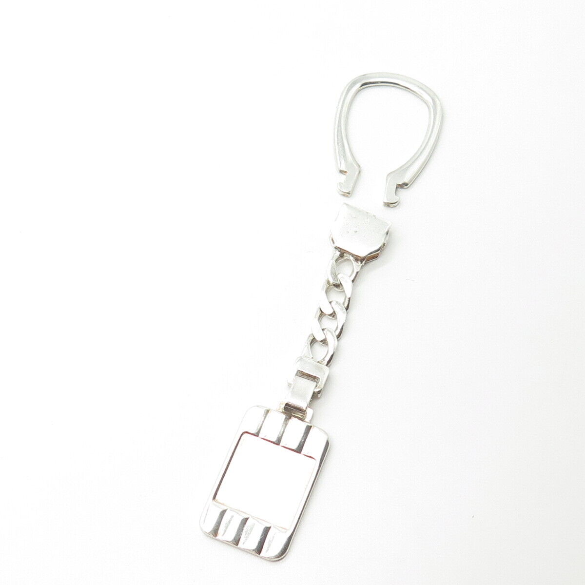 925 Sterling Silver Vintage Italy Rectangular Tag Fob Key Chain Ring