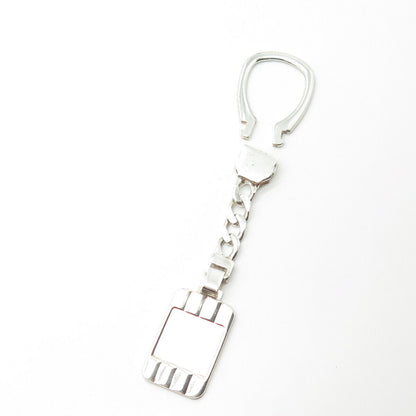 925 Sterling Silver Vintage Italy Rectangular Tag Fob Key Chain Ring