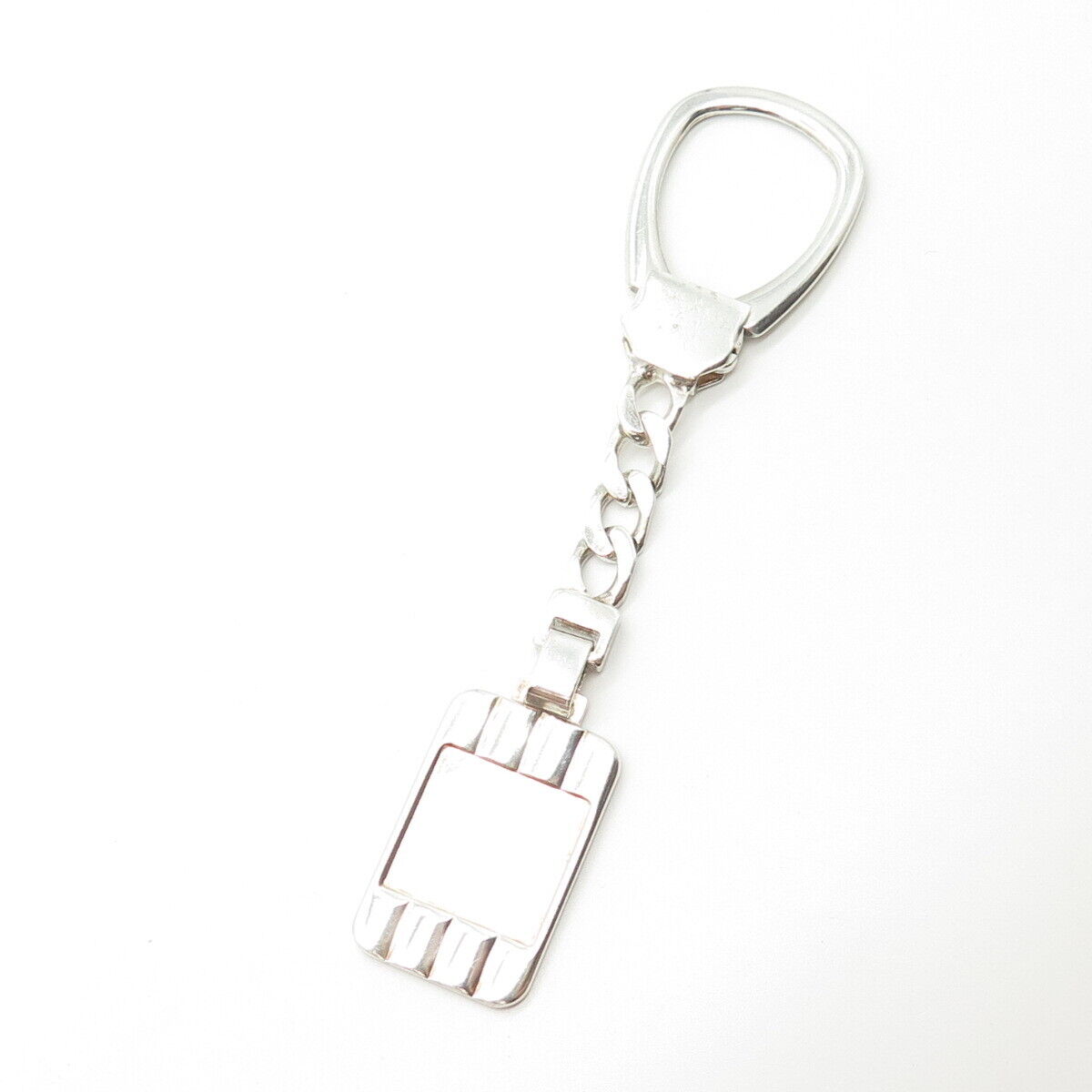 925 Sterling Silver Vintage Italy Rectangular Tag Fob Key Chain Ring