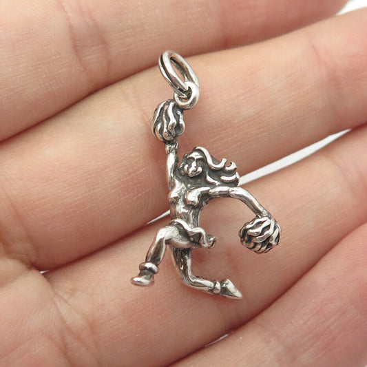 925 Sterling Silver Vintage Sun West Cheerleader 3D Charm Pendant