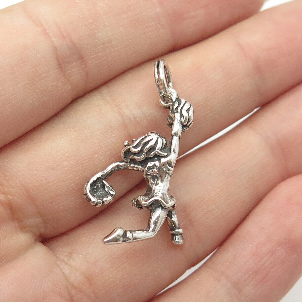 925 Sterling Silver Vintage Sun West Cheerleader 3D Charm Pendant