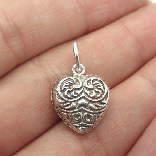 925 Sterling Silver Antique Art Deco Ornate Heart Chatelaine Charm Pendant