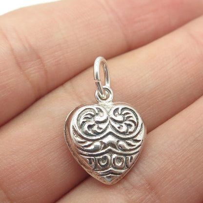 925 Sterling Silver Antique Art Deco Ornate Heart Chatelaine Charm Pendant