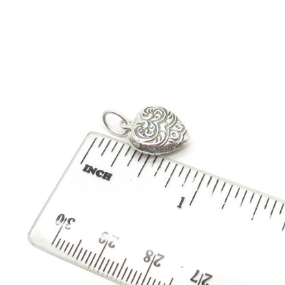 925 Sterling Silver Antique Art Deco Ornate Heart Chatelaine Charm Pendant