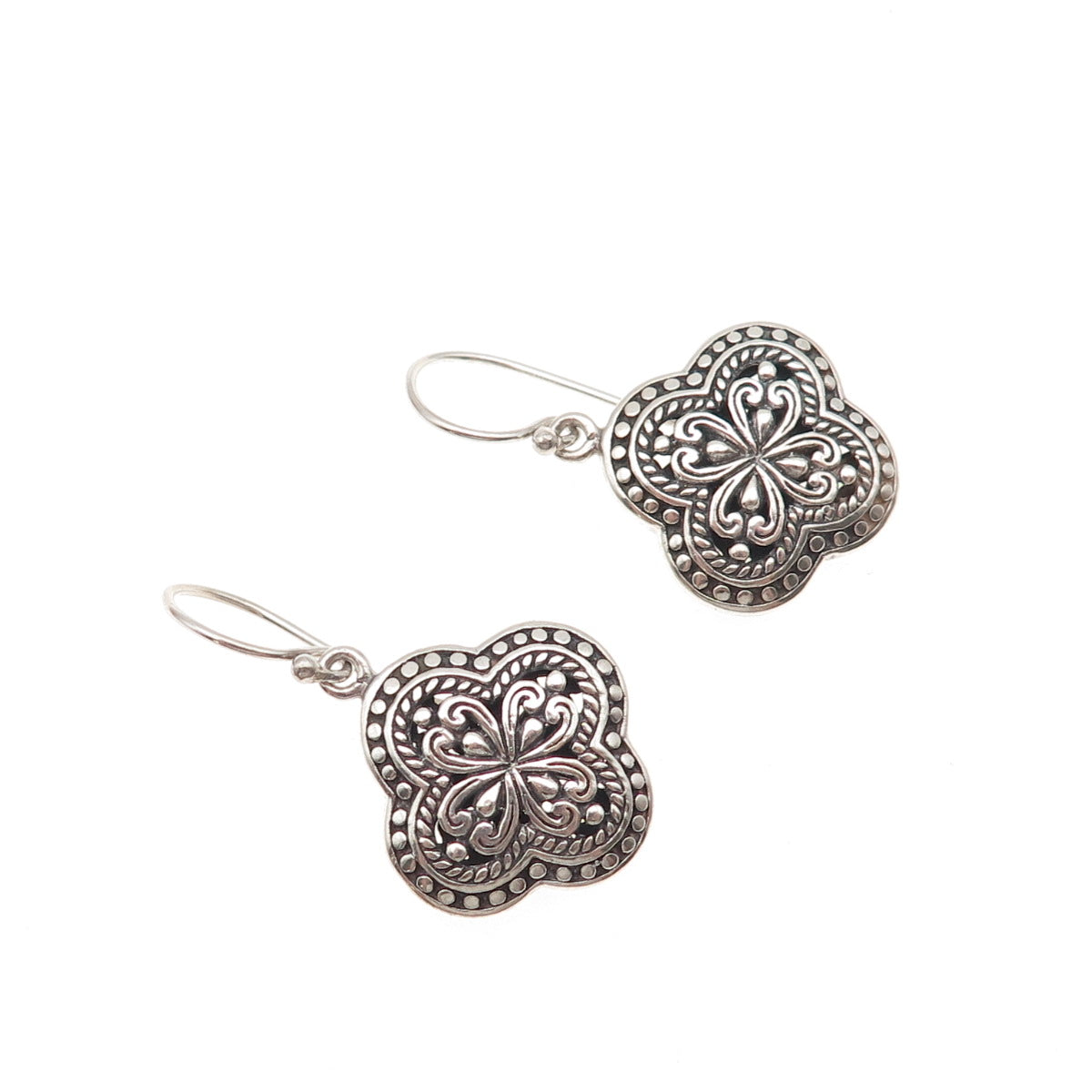 ATI Annika Witt 925 Sterling Silver Vintage Heart Floral Dangle Earrings
