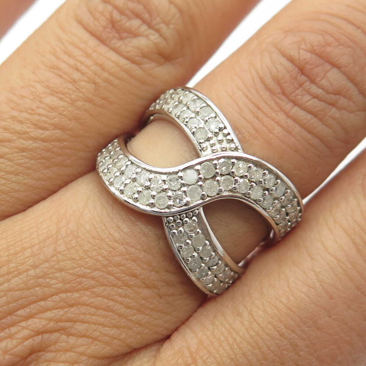 925 Sterling Silver Real Diamond Infinity Ring Size 7