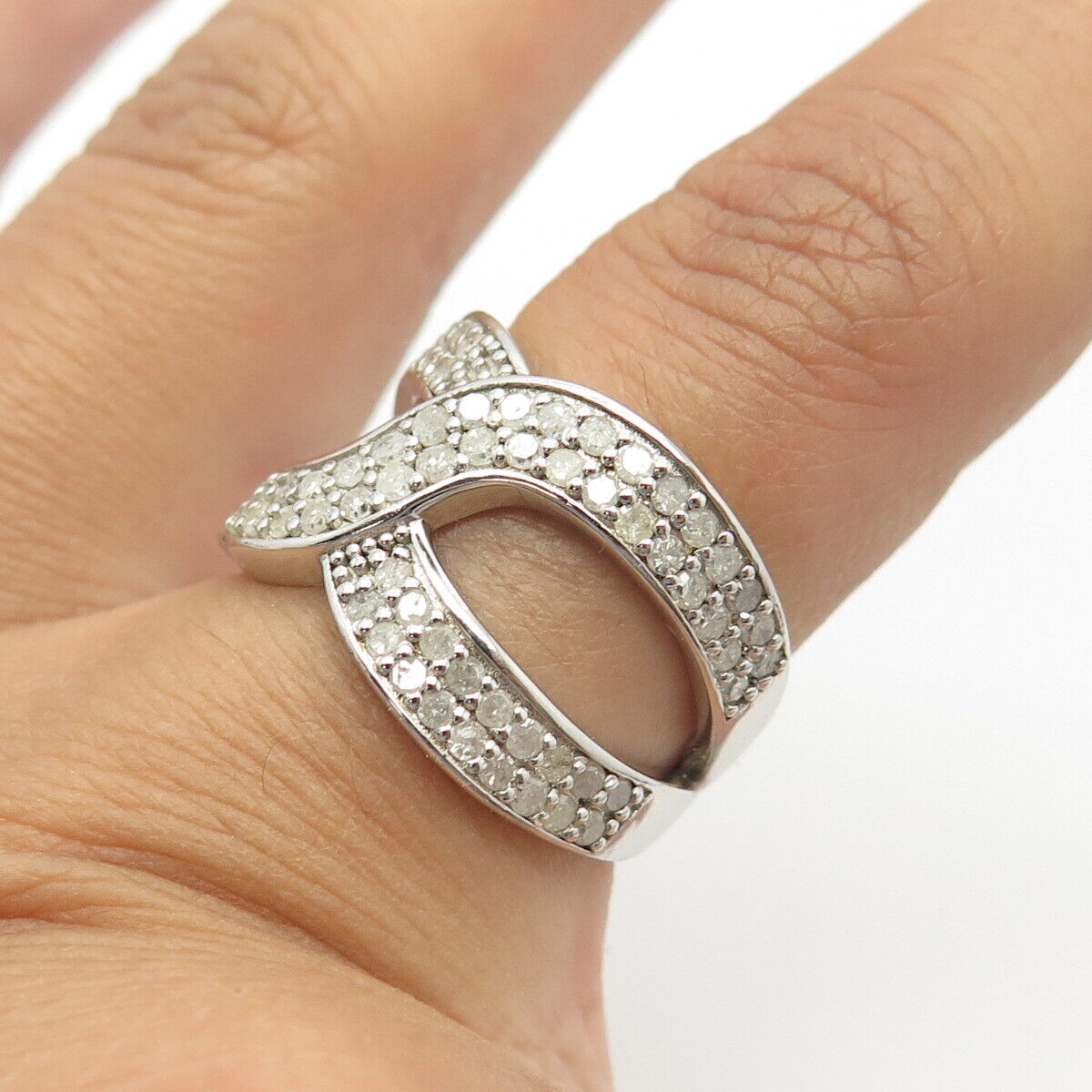 925 Sterling Silver Real Diamond Infinity Ring Size 7