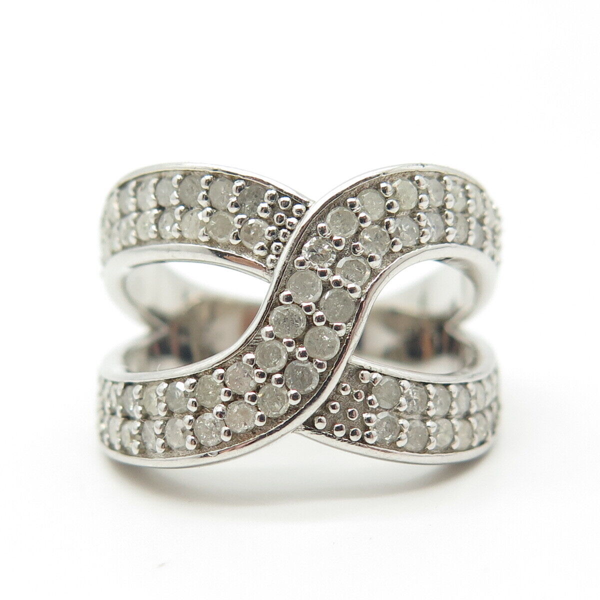 925 Sterling Silver Real Diamond Infinity Ring Size 7