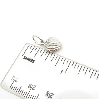 925 Sterling Silver Vintage Ribbed Puffy Heart 3D Charm Pendant