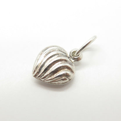 925 Sterling Silver Vintage Ribbed Puffy Heart 3D Charm Pendant