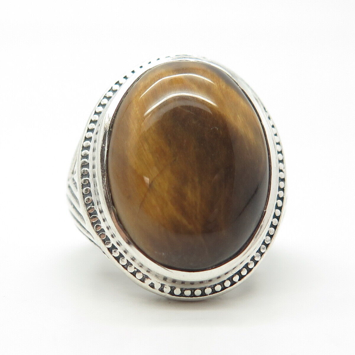 925 Sterling Silver Vintage Real Tiger Eye Gem Statement Ring Size 7