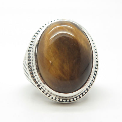 925 Sterling Silver Vintage Real Tiger Eye Gem Statement Ring Size 7