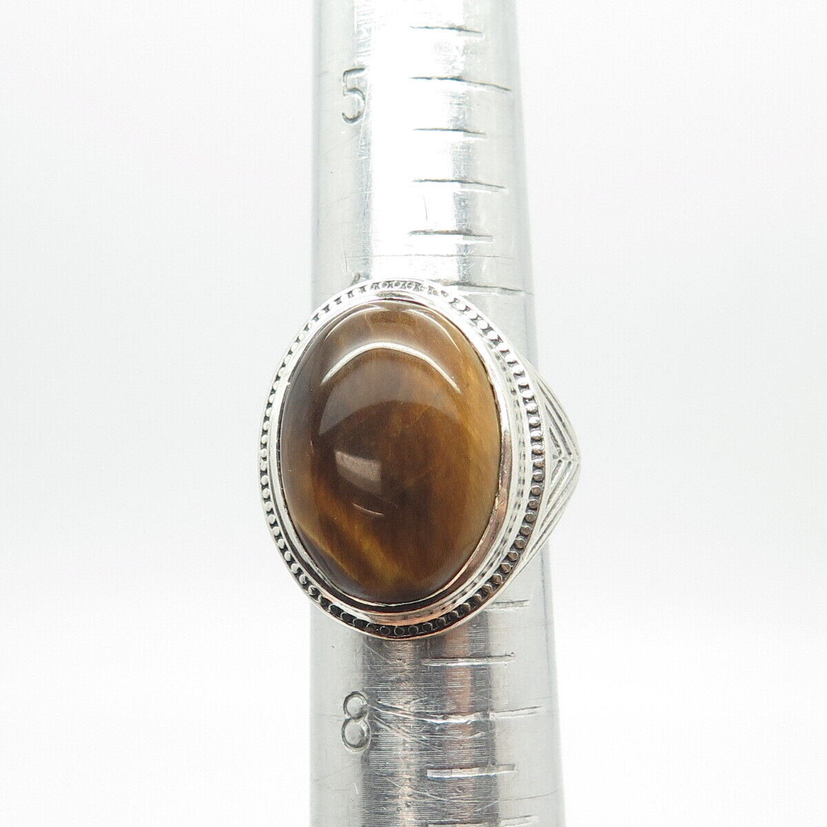 925 Sterling Silver Vintage Real Tiger Eye Gem Statement Ring Size 7