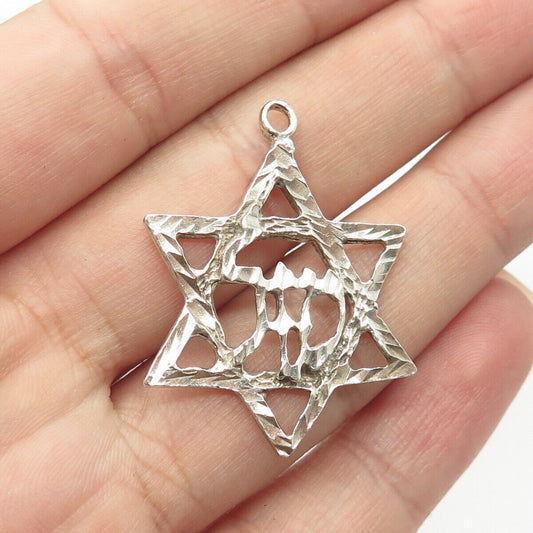 925 Sterling Silver Vintage Star of David Mazel Judaica Pendant