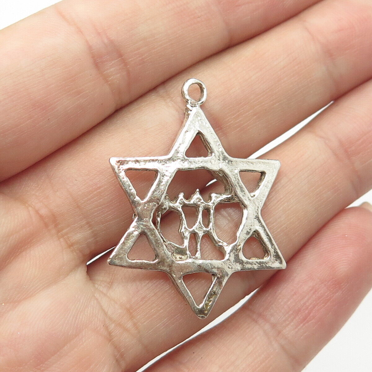 925 Sterling Silver Vintage Star of David Mazel Judaica Pendant