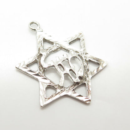 925 Sterling Silver Vintage Star of David Mazel Judaica Pendant