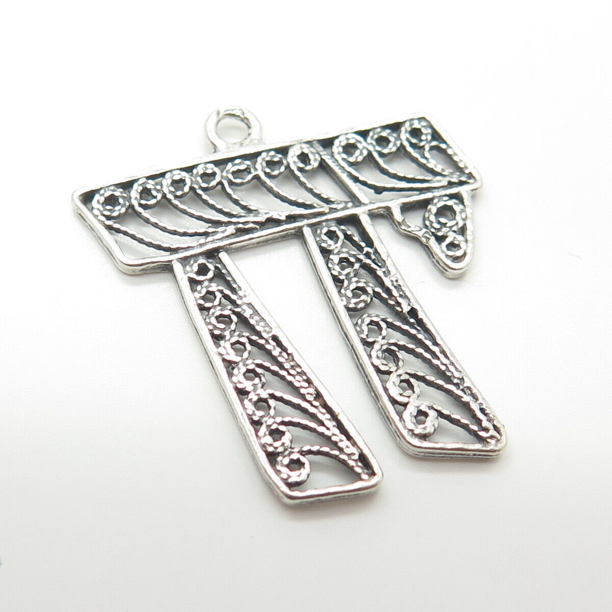 925 Sterling Silver Vintage Filigree Chai Judaica Pendant