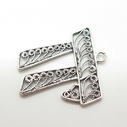 925 Sterling Silver Vintage Filigree Chai Judaica Pendant