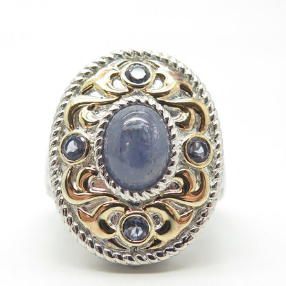 925 Sterling Silver 2-Tone Michelle Albala Real Tanzanite Ornate Ring Size 10.25