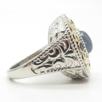 925 Sterling Silver 2-Tone Michelle Albala Real Tanzanite Ornate Ring Size 10.25
