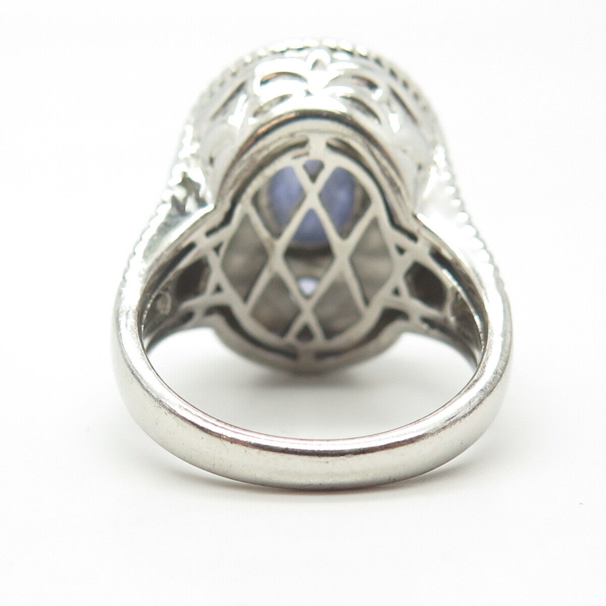 925 Sterling Silver 2-Tone Michelle Albala Real Tanzanite Ornate Ring Size 10.25