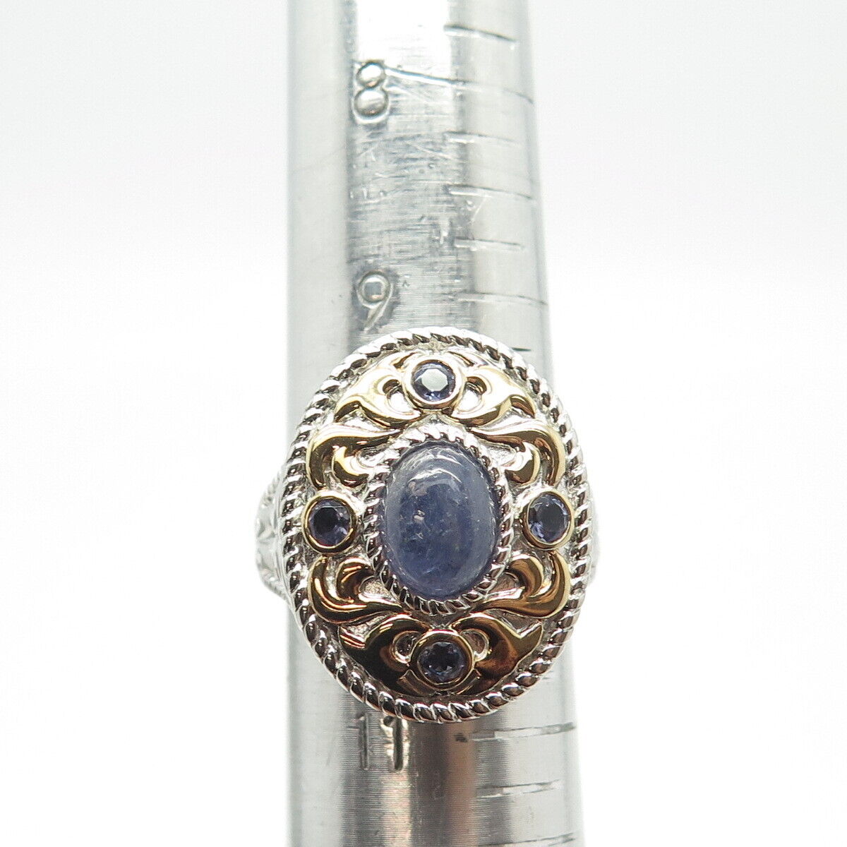 925 Sterling Silver 2-Tone Michelle Albala Real Tanzanite Ornate Ring Size 10.25