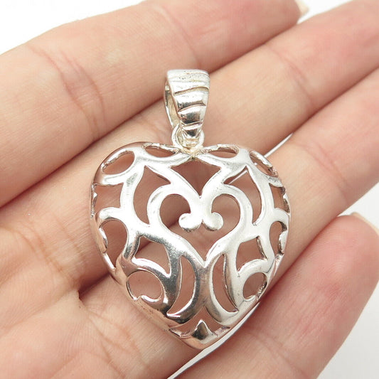 925 Sterling Silver Vintage Milor Italy Blooming Heart Scroll Pendant