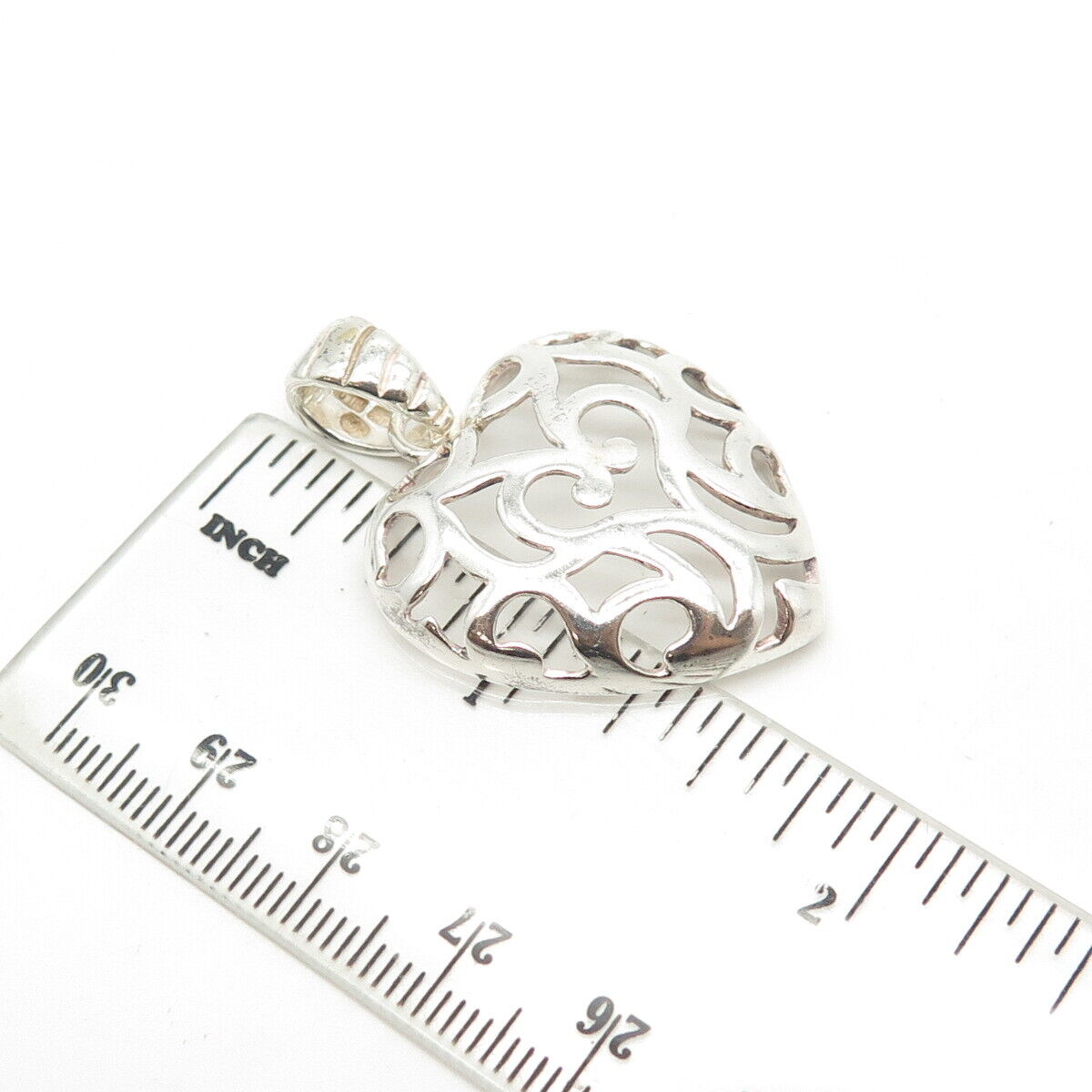 925 Sterling Silver Vintage Milor Italy Blooming Heart Scroll Pendant