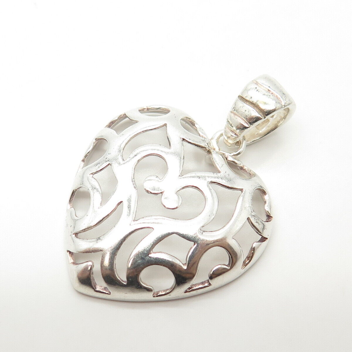 925 Sterling Silver Vintage Milor Italy Blooming Heart Scroll Pendant