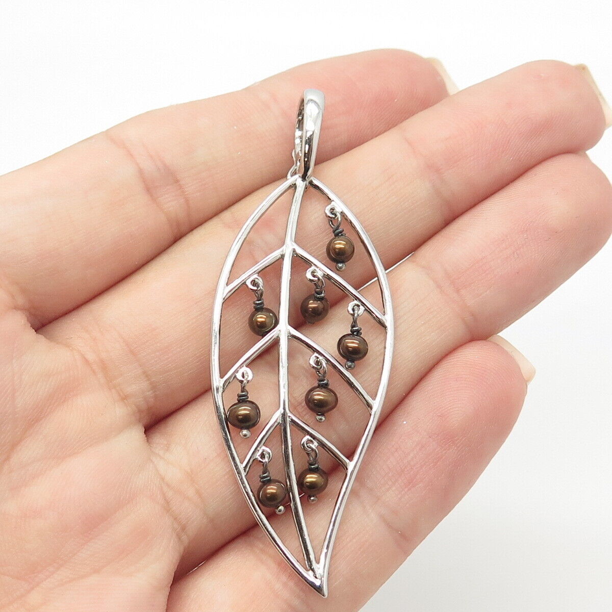 925 Sterling Silver Real Pearl Leaf Floral Pendant