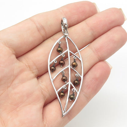 925 Sterling Silver Real Pearl Leaf Floral Pendant