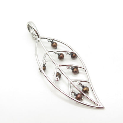 925 Sterling Silver Real Pearl Leaf Floral Pendant