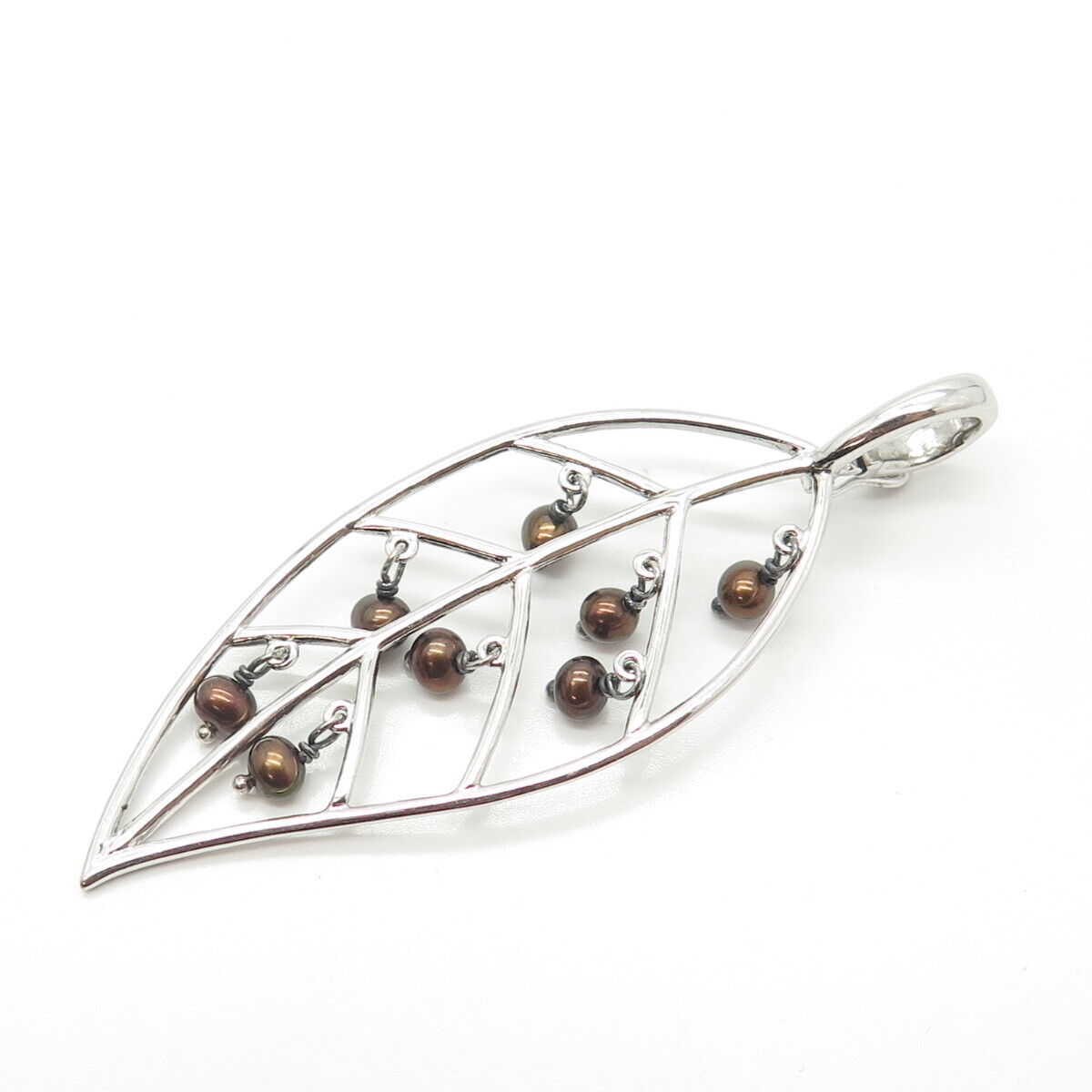 925 Sterling Silver Real Pearl Leaf Floral Pendant