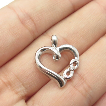 925 Sterling Silver Vintage Real Diamond Heart "Infinite Love" Charm Pendant