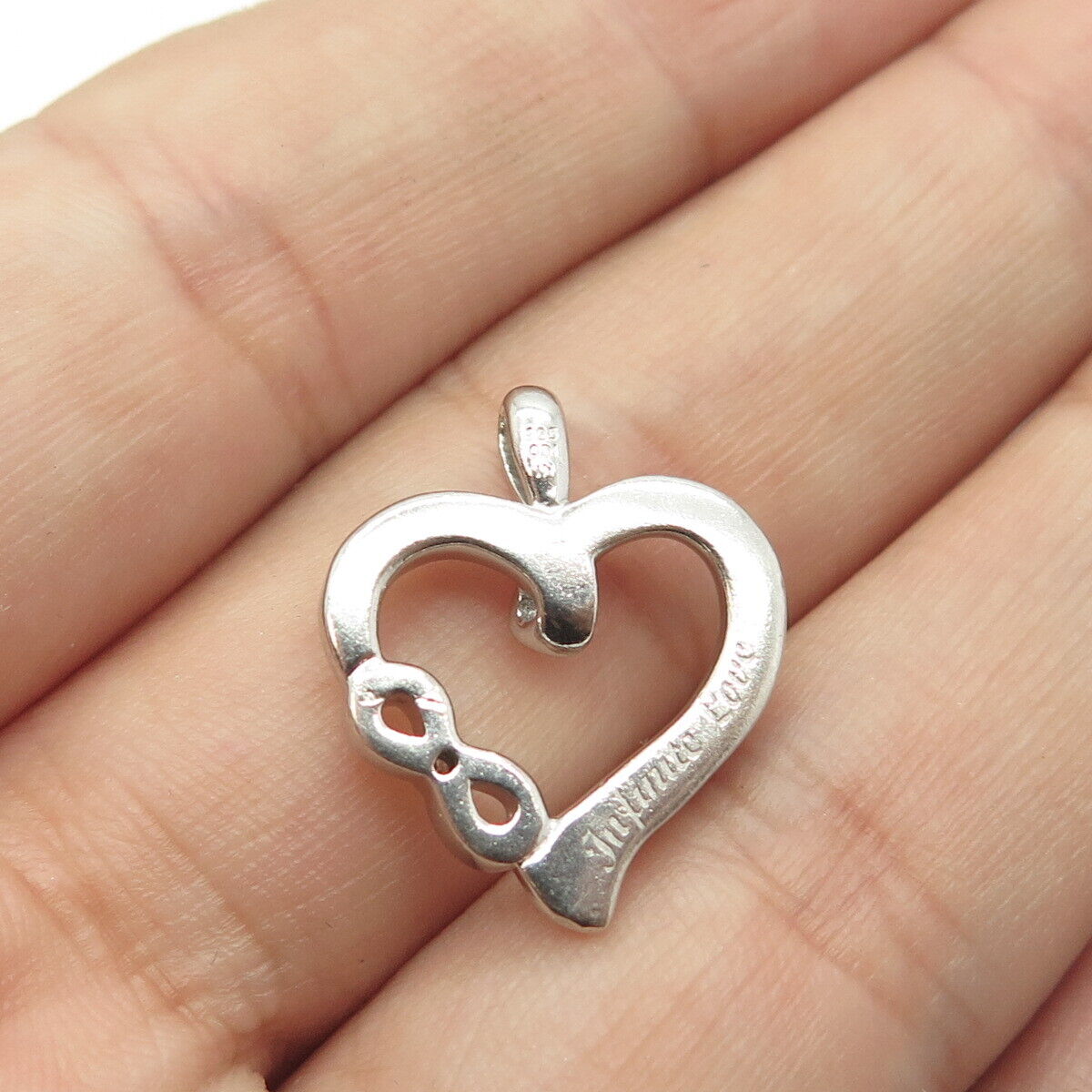 925 Sterling Silver Vintage Real Diamond Heart "Infinite Love" Charm Pendant