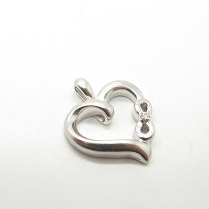 925 Sterling Silver Vintage Real Diamond Heart "Infinite Love" Charm Pendant